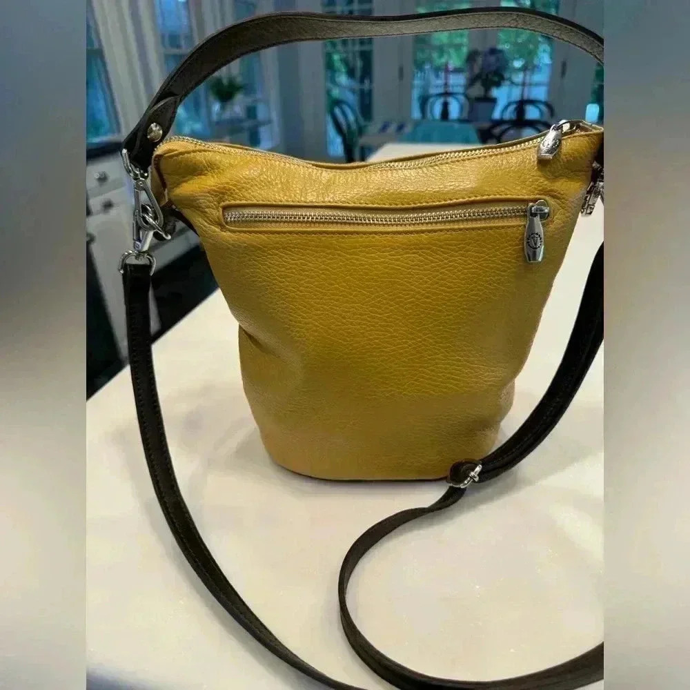 Valentina Pebbled Leather Crossbody Or Shoulder Bag. Yellow
